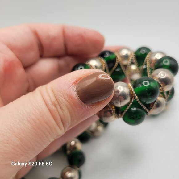 Green Glass and Metal Beaded Napkin Rings Set of - Picture 8 of 12